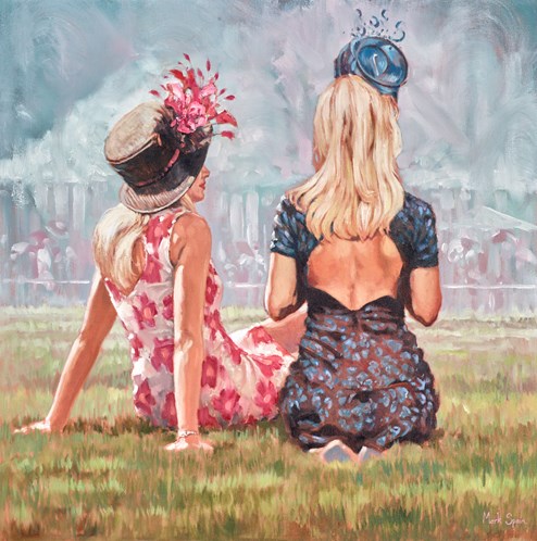 Red Flower And Dark Blue Dress by Mark Spain - Original Painting on Stretched Canvas